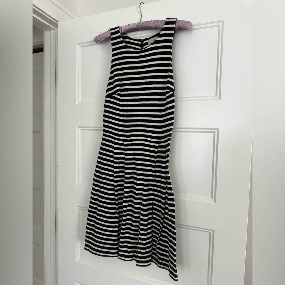 Loft Striped Navy and White Sleeveless Knit Dress